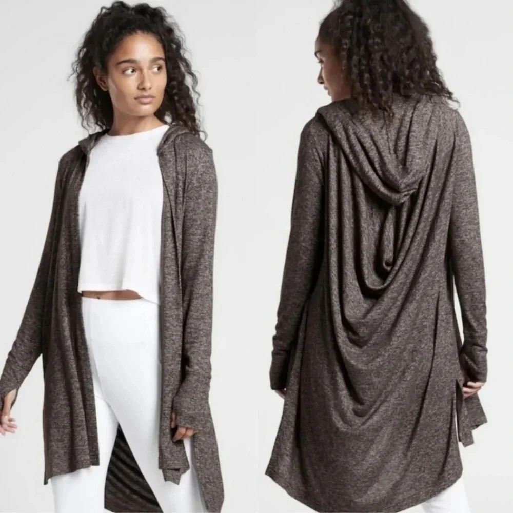 ATHLETA Harmony Wrap Women's Hooded Longlinwl Cardigan Sweater Activewear